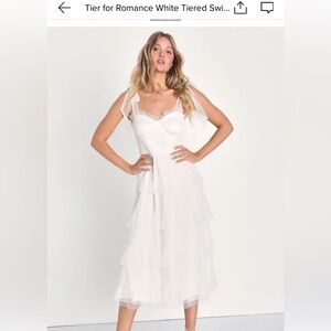 Lulu's Elegant White Tiered Wedding Dress